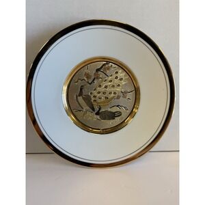 Japanese Chokin Art Collectible 7.5" Plate Gold Trim, Peacock Pair vintage (B5.3